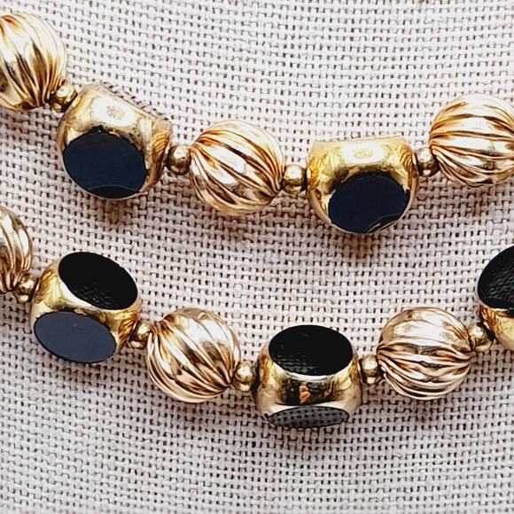 Vintage Two Strand Gold Plated & Black Bead Necklace 16” including Extender - Picture 4 of 13